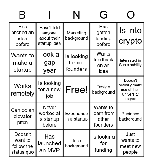 Startup Bingo Card