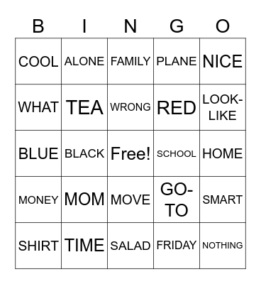 ASL VOCAB Bingo Card