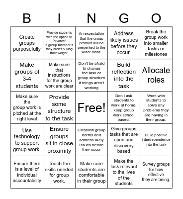 Collaborative Learning Bingo Card