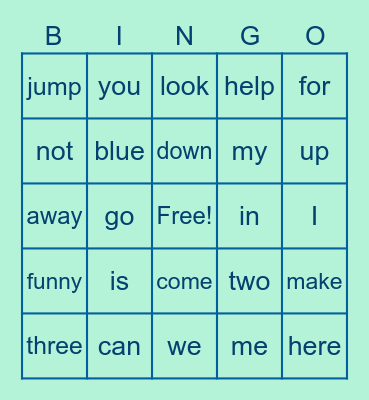Sight words Bingo Card