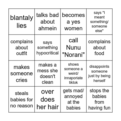 Inday family bingo Card