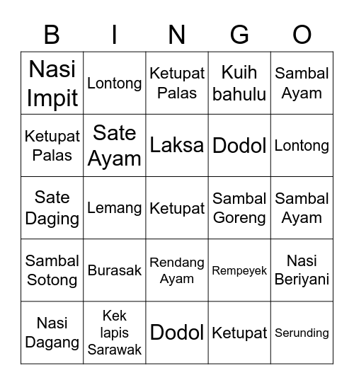 Rayalicious Bingo Card