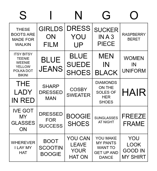 646 DRESSED FOR SUCCESS Bingo Card