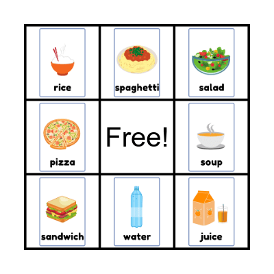 food and drink Bingo Card