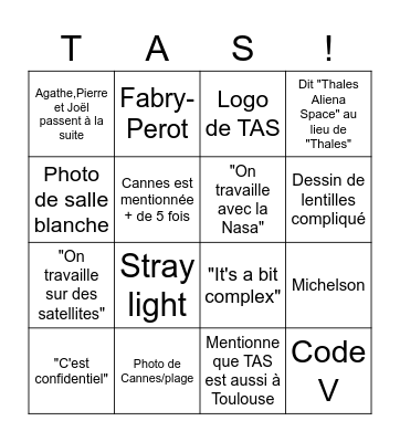 Bingo Présentation TAS Bingo Card