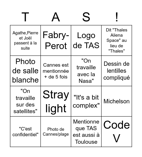 Bingo Présentation TAS Bingo Card