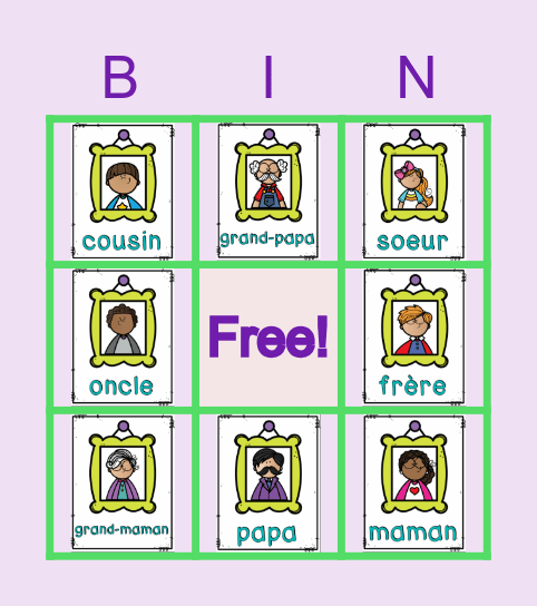 Ma famille Bingo Card