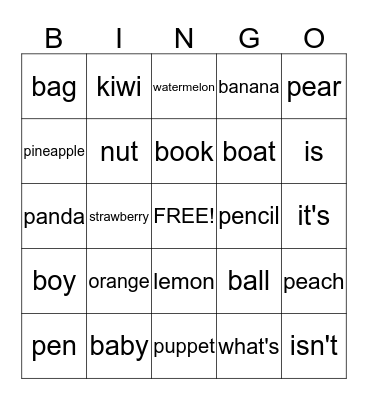 Unit 7-Fruit Bingo Card