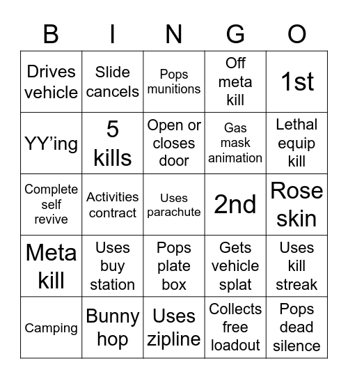 War zone bingo Card