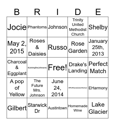 Bridal Shower Bingo Card