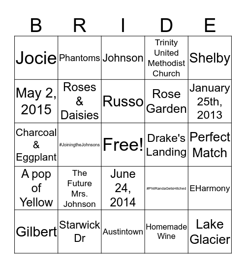 Bridal Shower Bingo Card