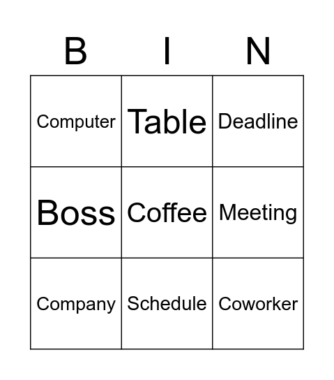 Office work Bingo Card