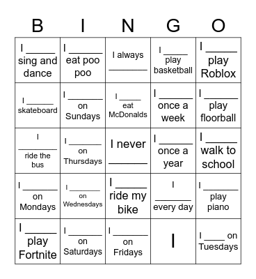 How often do you _______? Bingo Card