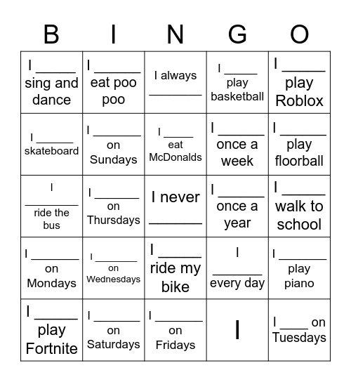 How often do you _______? Bingo Card