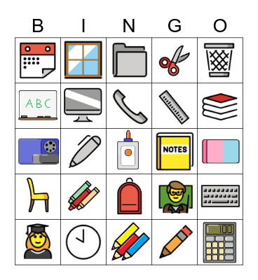 Materiales escolares Bingo Card