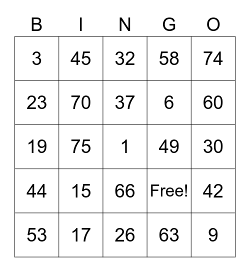 Ultimate Number Bingo Card