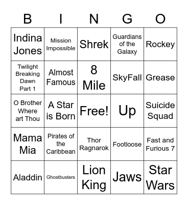 Movie Bingo Card