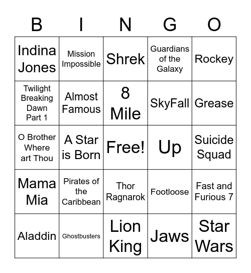 Movie Bingo Card