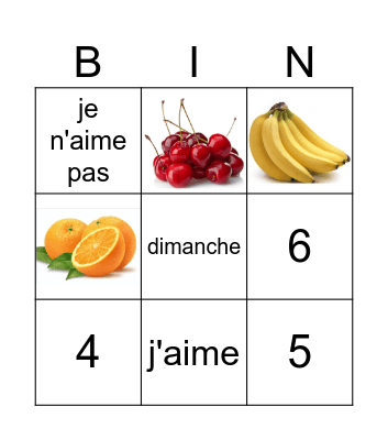 les fruits Bingo Card