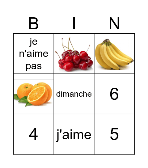 les fruits Bingo Card