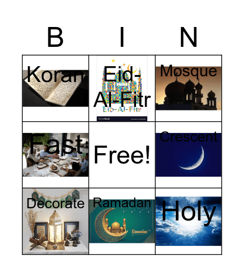 Ramadan Vocabulary Bingo Card