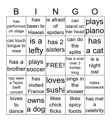 NCL Human Bingo Card