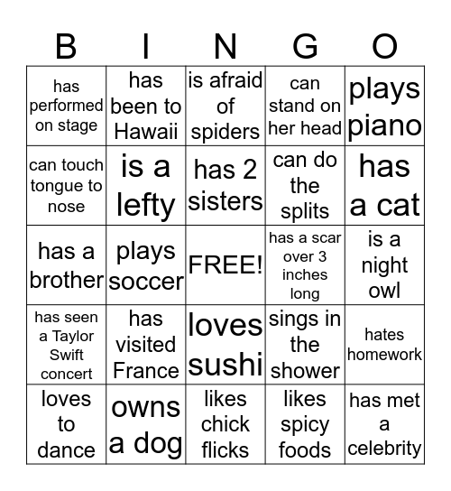 NCL Human Bingo Card