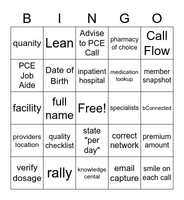 Quality Bingo Card