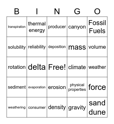 5th Grade Science Vocabulary Review (Unit 1-8) Bingo Card