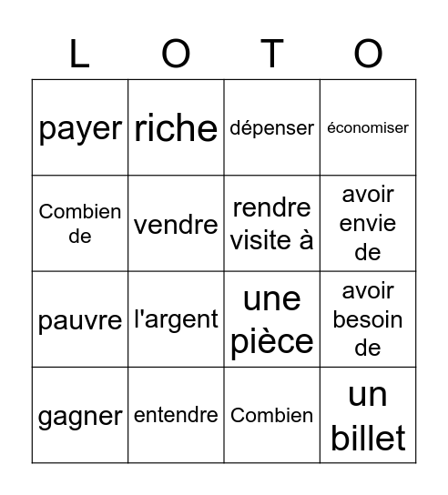 F1B Leçon 20 Bingo Card