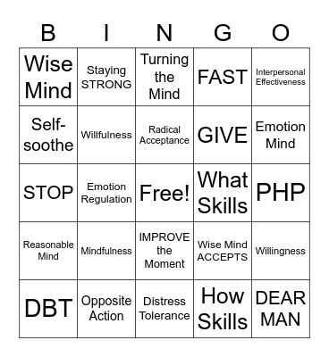 DBT Bingo Card