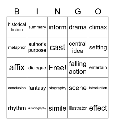 Reading Bingo Card