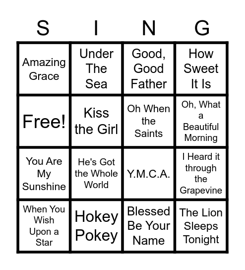 Josh's Musical Bingo Card