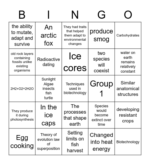 8th grade science 33-60 Bingo Card