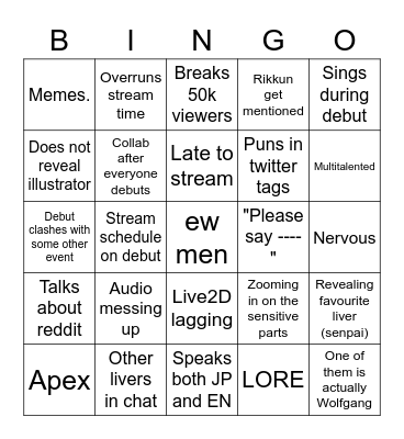 NijiEN Bingo Card