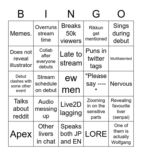 NijiEN Bingo Card