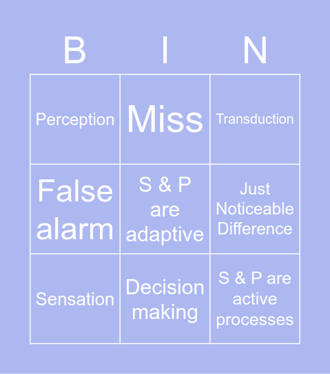 Sensation and Perception 1 Bingo Card