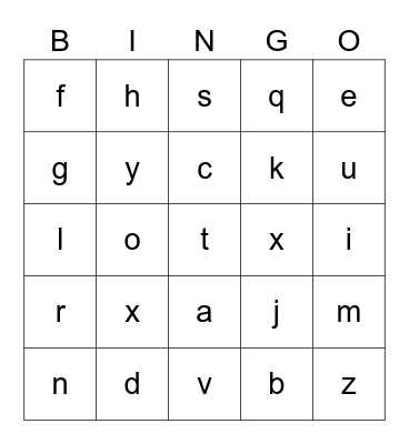Alphabet Bingo Card