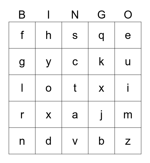 Alphabet Bingo Card