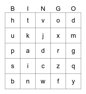 Alphabet Bingo Card