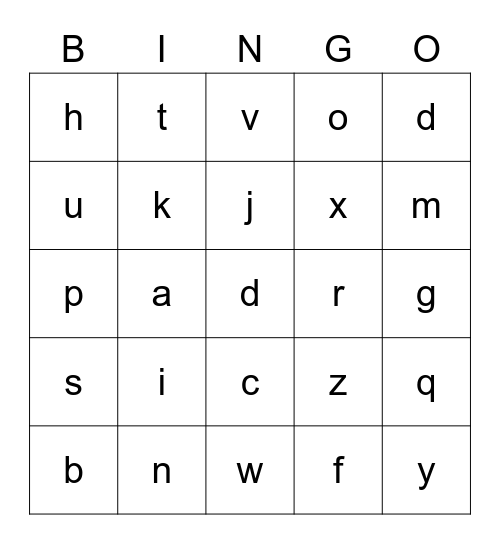 Alphabet Bingo Card