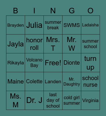 Free Time Bingo Card