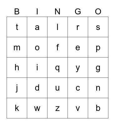 Alphabet Bingo Card