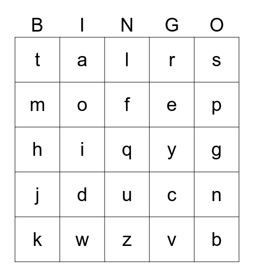 Alphabet Bingo Card