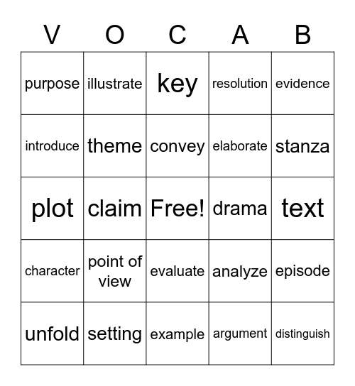 Sixth Grade Learning Lab Bingo Card