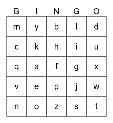 Alphabet Bingo Card