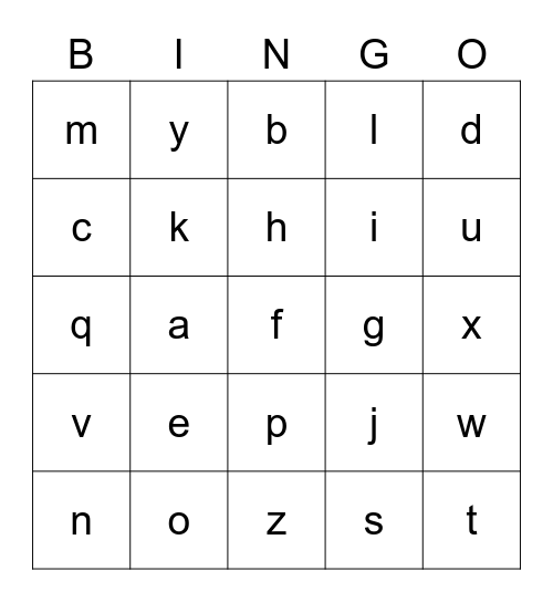 Alphabet Bingo Card