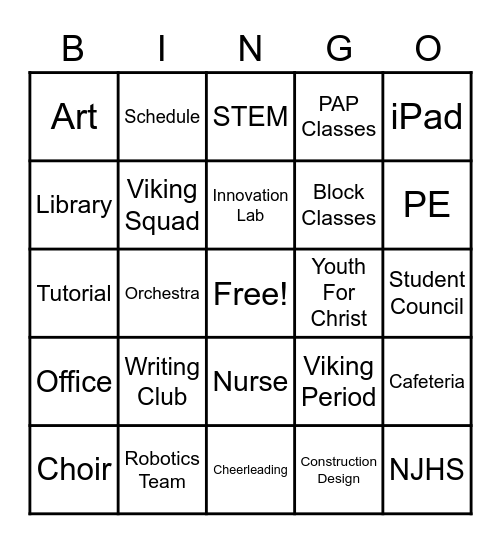 5th Grade Tour Bingo Game Bingo Card