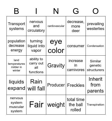 5th grade science 30-60 Bingo Card