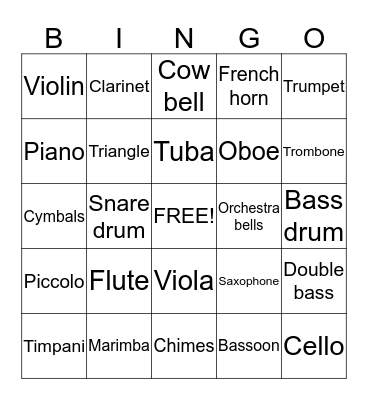 Instrument Bingo Card